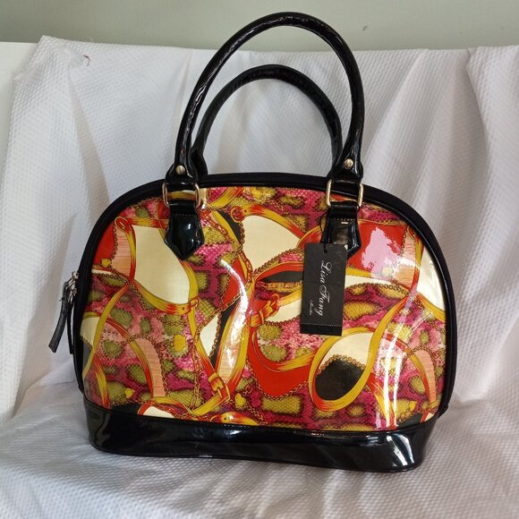 Lisa Fang Handbag Colorful Patent Leather Look Roomy - Picture 1 of 10